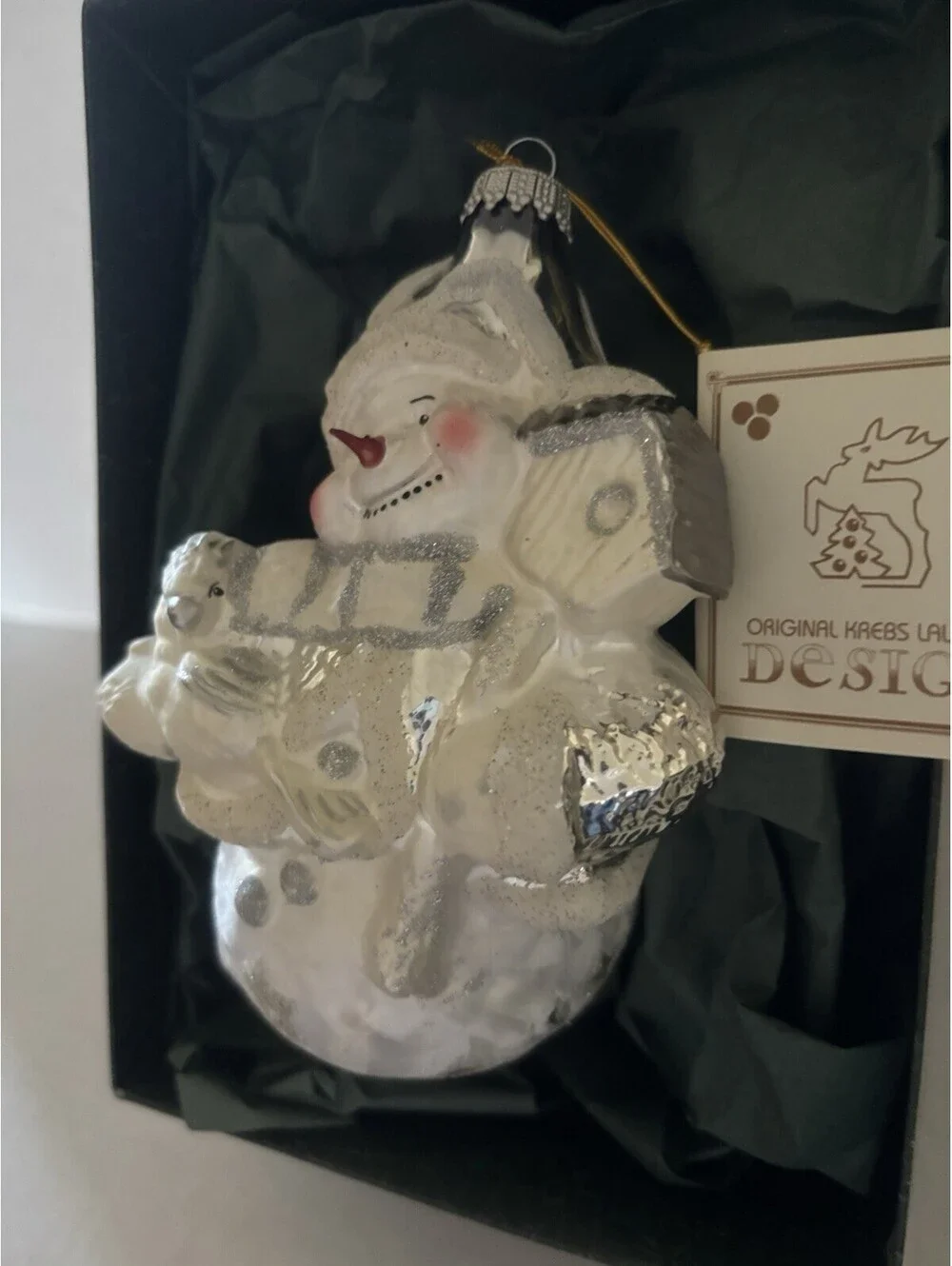 Krebs Lauscha Mouth Blown Glass Snowman Christmas Ornament Germany VTG